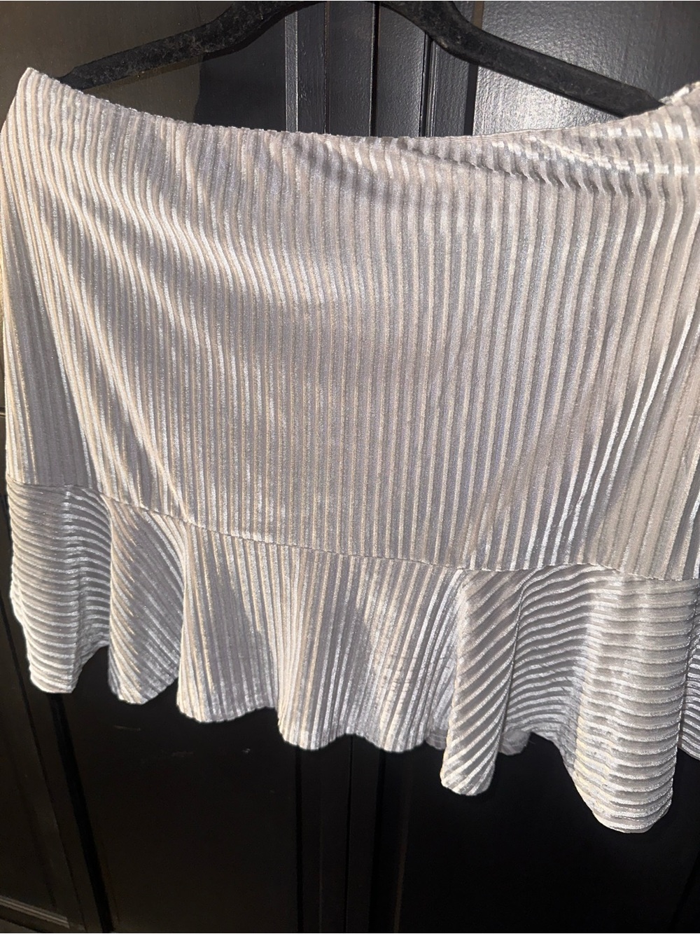 She + Sky Silver Pleated Ruffle Hem Skater Skirt